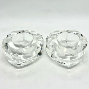 Pair of Oleg Cassini 4" Heart Shaped Crystal Votive Holders